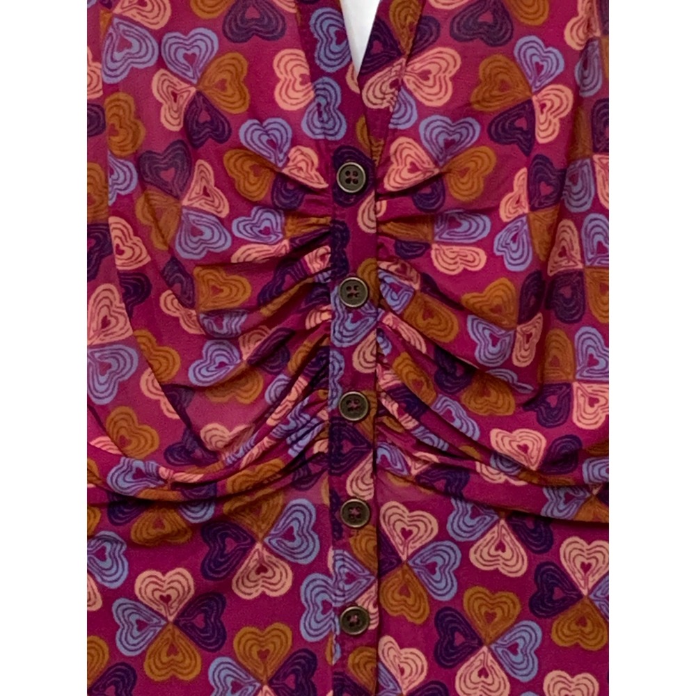 Free People Heart Mesh Ruched Button Front Racerback Multi Color Tunic Top XL - Picture 2 of 8